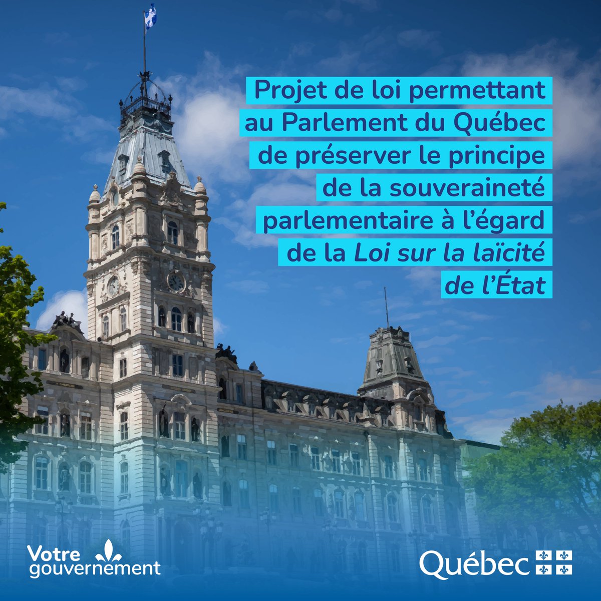 Mon collègue @jfrobergeQc a posé un geste d’affirmation nationale en annonçant le dépôt d’un projet de loi permettant au Parlement du Québec de préserver le principe de la souveraineté parlementaire à l’égard de la Loi sur la laïcité de l’État