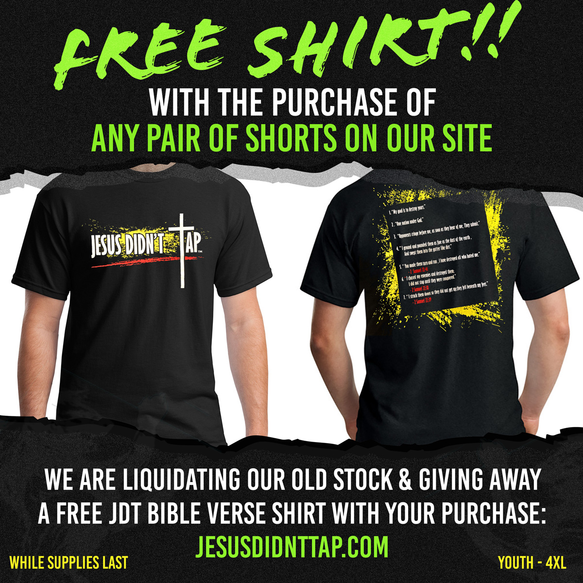 NEW MMA Shorts Coming Soon!! Enjoy a Free Shirt with ANY purchase of shorts. jesusdidnttap.com

#JESUSDIDNTTAP