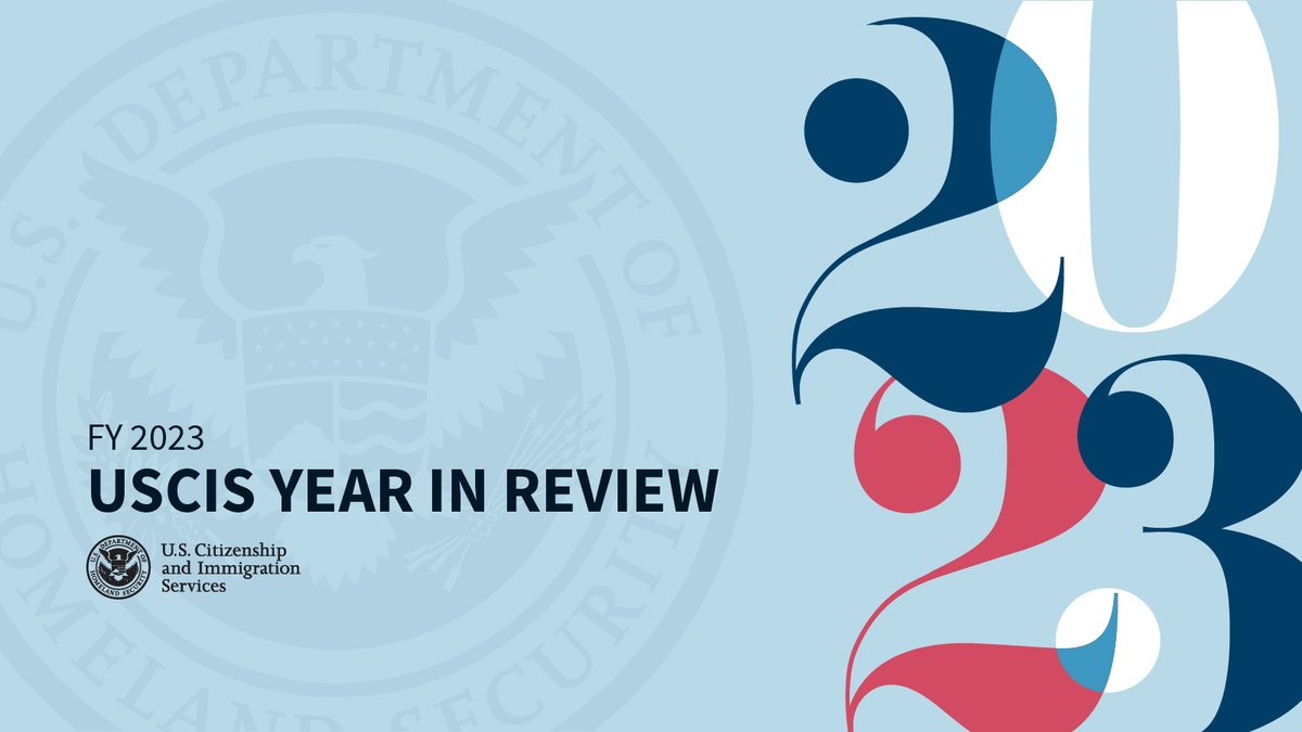 In FY23, the USCIS workforce worked tirelessly to uphold America’s promise as a nation of welcome & possibility by reducing backlogs, improving customer experience, addressing humanitarian needs, & strengthening employment-based immigration. Learn more: uscis.gov/EOY2023