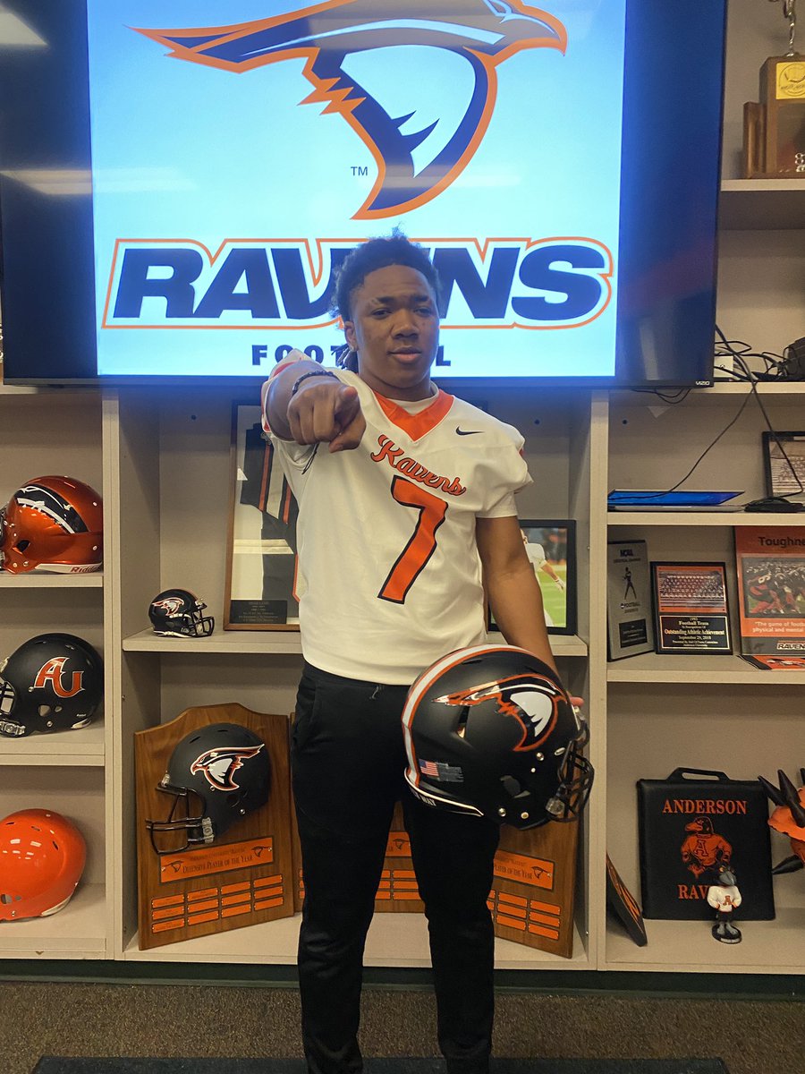After a great visit and conversation with <a href="/coachmonty11/">Coach Monty</a> and <a href="/coach_codd/">Jonathan Coddington</a> I am thankful to receive an offer from Anderson University <a href="/AUFootball__/">Anderson University Football</a>  
#AGTG🙌🏽🧡🖤