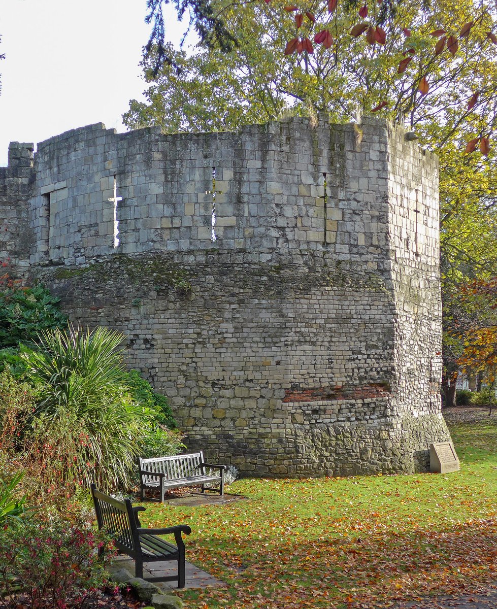 The Multiangular tower situated in the Yorkshire Museum Gardens in York is possibly one of the county's oldest standing structure. The smaller stoned lower half of the building is of 2nd or 3rd century Roman build whist the top section is medieval.