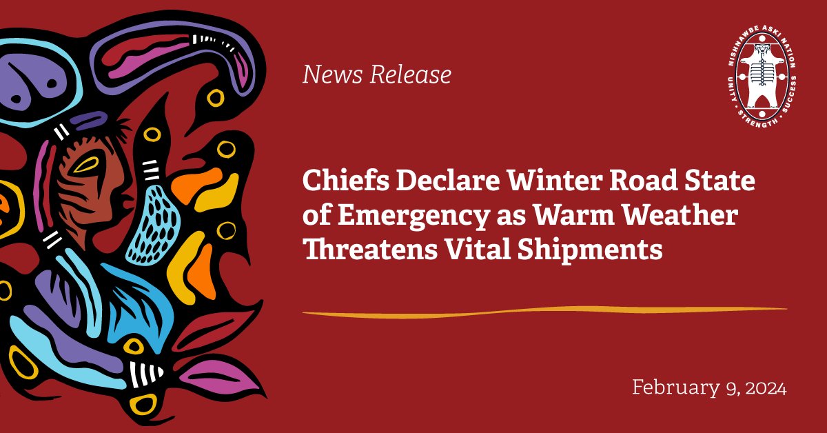 NAN Chiefs have declared a State of Emergency as unseasonably warm winter threatens the viability of the seasonal winter road network, a vital transportation link for the majority of NAN’s 49 member First Nations.

Read more:
nan.ca/?post_type=new…

<a href="/gcfiddler/">Alvin Fiddler</a>