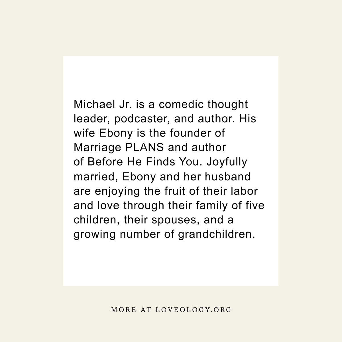 🌟 Meet Michael Jr., the comedic thought leader, podcaster, and author! 🎤 Joined by his wife Ebony, founder of Marriage PLANS and author of Before He Finds You, they bring wisdom and joy to the journey of marriage!