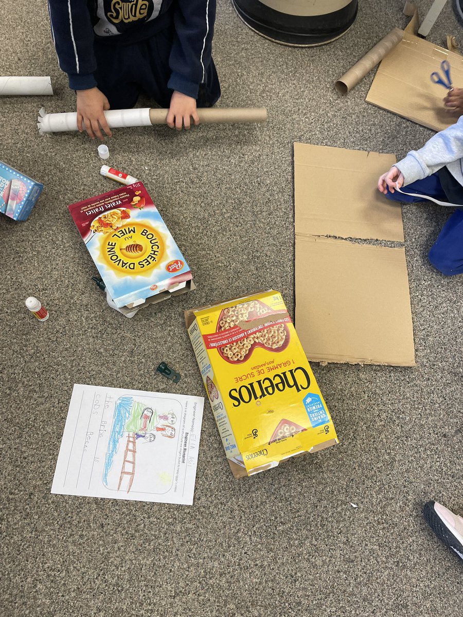 Building day for @GoldbergTeacher’s Kindergarten C has arrived. These engineering teams used their blueprints to start building bridges to save Iggy’s class. Can’t wait to see the final results. #SloaneLLC @SloanePS_TDSB