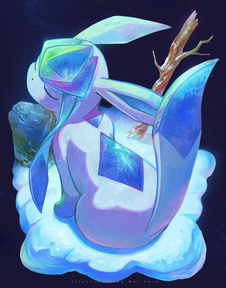 glaceon pokemon (creature) no humans solo closed eyes snow sitting closed mouth  illustration images