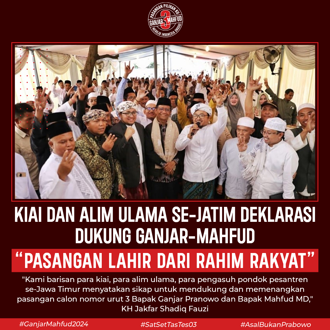 MeeelatiAnanda's tweet photo. Para Kiai &amp; Alim Ulama Se-Jatim Deklarasi Dukung Ganjar-Mahfud, Pasangan Lahir Dari Rahim Rakyat.

Merinding kampanye akbar di solo Pelukan Dante Tidur Sirekap https://t.co/1X8l3hP653
