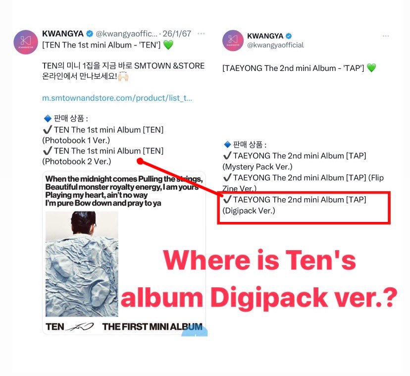 Mylittlecat1001's tweet photo. Digipack สำคัญมากปล่อยผ่านไม่ได้นะคะ ค่ายมันปฏิบัติกับเตนล์แบบสองมาตรฐาน มบ.ที่จะปล่อยเพลงทีหลังมันยังทำ Digipack ให้ได้ ส่วนเตนล์ที่มีแพลนโซโล่โดนเลื่อนมาเป็นปีมีเวลามากมายทำไมมันไม่ทำ มันรู้ว่าเมนเตนล์มีกำลังซื้อมันเอาเปรียบผู้บริโภค เรื่องนี้ยอมไม่ได้ค่ะ
#WhereisTenDigipack https://t.co/4g9KgKSlYf
