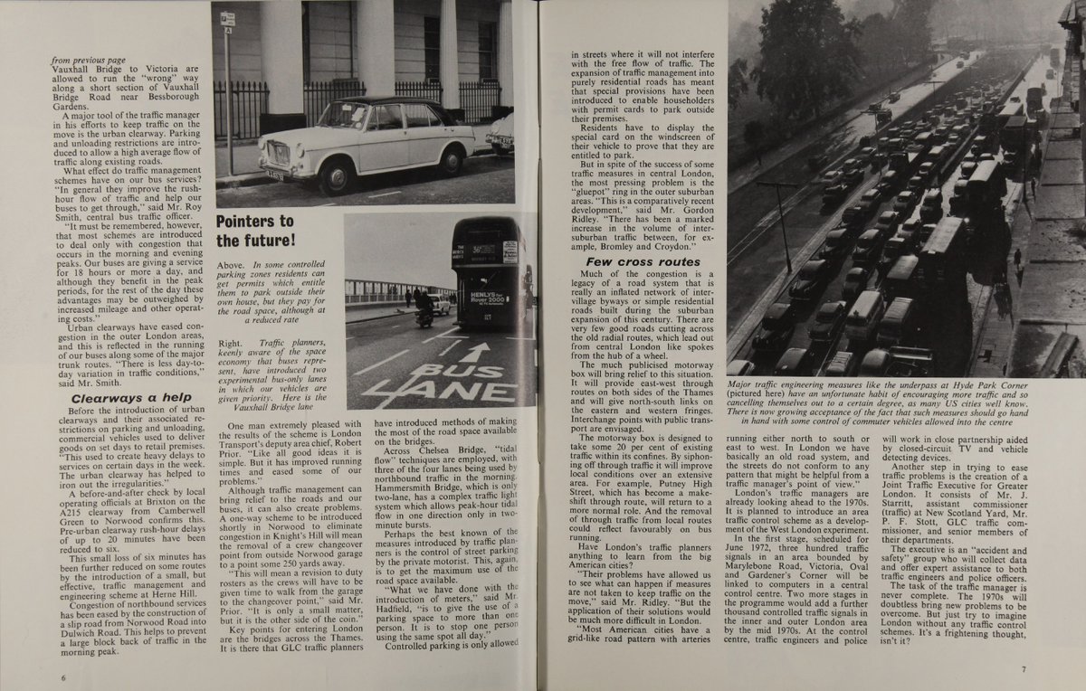 #London #Transport (LT) Magazine (Vol. 22, No. 11 - February 1969) clipping: A story on how the GLC's traffic management is trying to tackle congestion and improve bus services in London with bus priority measures.