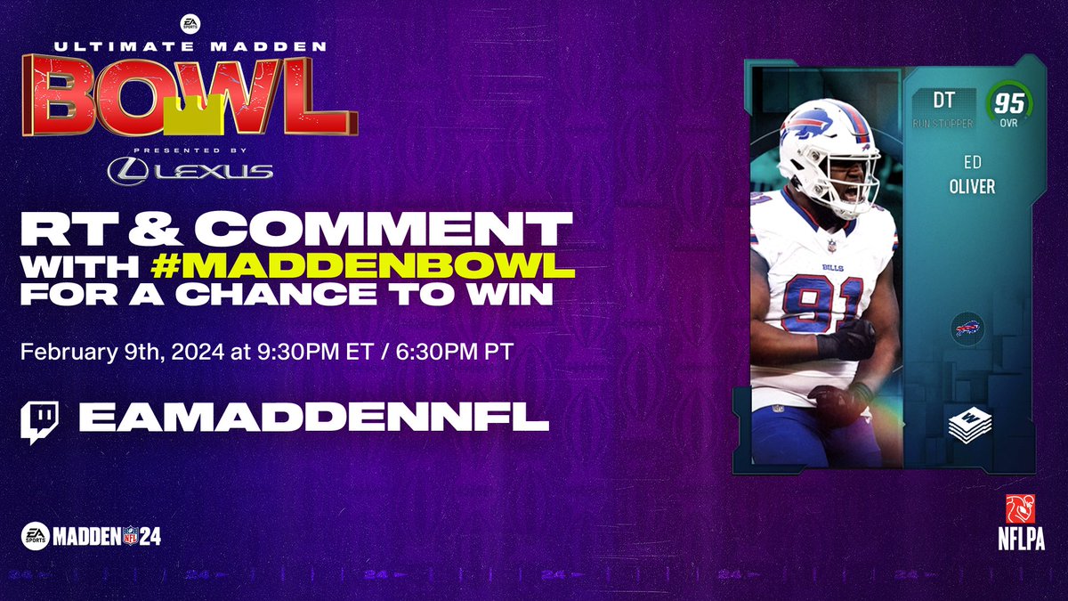 TONIGHT IS THE NIGHT 🏆

Let me know who you got taking home the belt between <a href="/Henry773_/">Henry Leverette</a> and <a href="/WesleyyG/">Wesley Gittens</a> 💥

Follow, RT + Comment #MaddenBowl for a chance to win this 95 OVR DT Ed Oliver 🔥
 
Make sure ya'll tune in TONIGHT at 9:30 ET ⬇️
twitch.tv/eamaddennfl

#SponsoredByEA