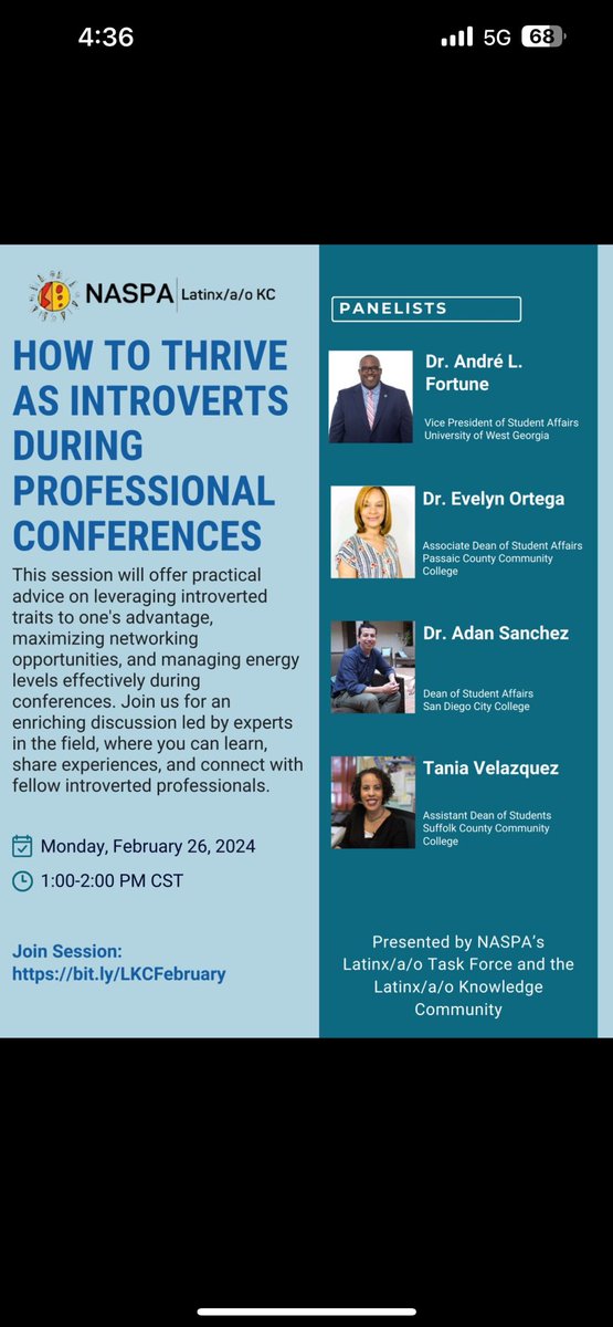 We welcome you all to join us for this professional development session: How To Thrive As Introverts During Professional Conferences! 
When: February 26, 2024 @ 1:00-2:00 PM CST
No need to RSVP: Join the session via bit.ly/LKCFebruary
See you there. #LKC #LTC #conferenceprep