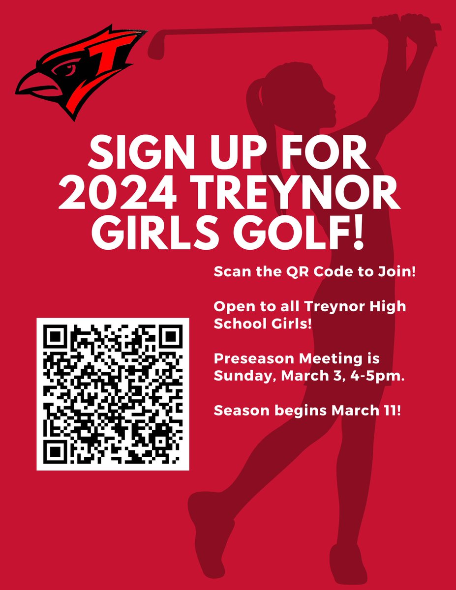 <a href="/TreynorNation/">Treynor Nation</a>!! Treynor Girls Golf sign up is open!!  Kiddos can use their TreynorCardinals.org account to access the link. Season is just around the corner! ⛳️❤️