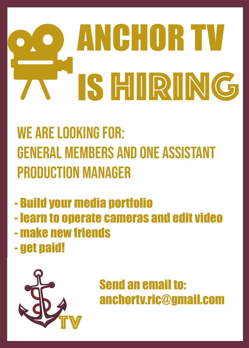 👁️OPPORTUNITY AWAITS 👁️
Check out the roles Anchor TV has to offer! Be a part of RIC's leading broadcast media organization and build your future!