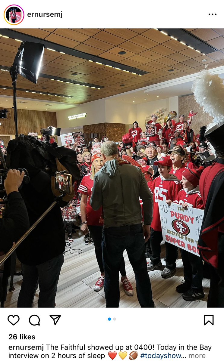 49ers Faithful and my psycho eyes showing up strong at this morning’s pep rally on @nbcbayarea and @TODAYshow at @CityCenterBR @francofinn #superbowl #49ers