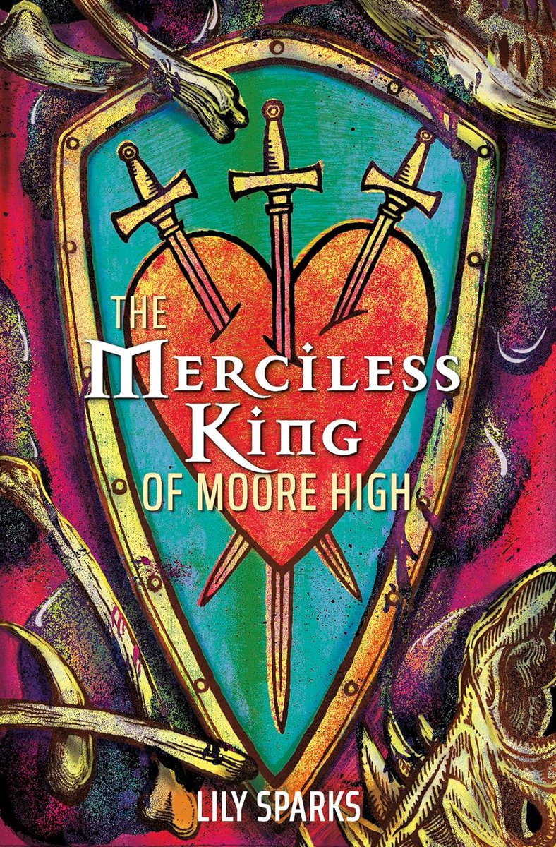 The Merciless King of Moore High is illustrated by the incredibly talented Jensine Eckwell. For a book where contemporary high-schoolers start a feudal system (after all the adults morph into monsters) she married medieval woodcutting with a gorgeous contemporary palette. Chills!