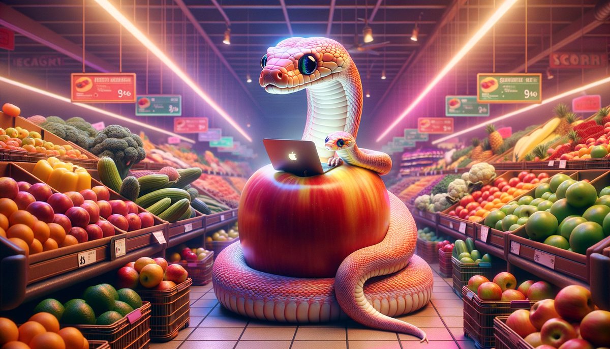 Tiny snake learns to code
In vim's embrace, commands flow
Grocery store glow

#VimCoding #GroceryStoreFun #AiArt #PythonHaiku #DevDad