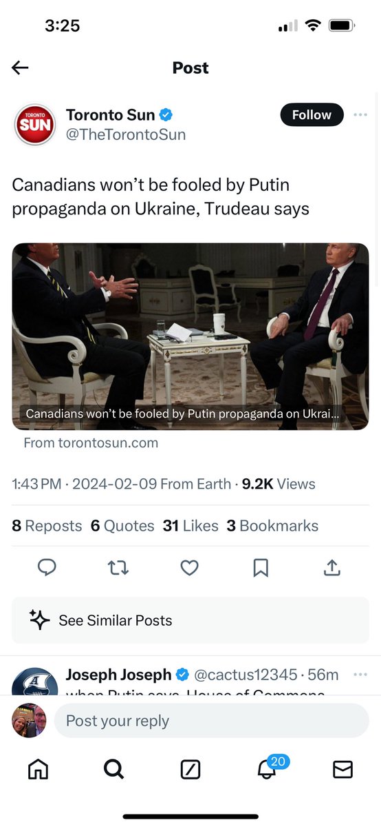 ezralevant's tweet photo. I thought the news was that Putin humiliated Canada before 150 million viewers by noting that Trudeau invited a Nazi SS officer into Parliament and gave him a standing ovation. 

But four totally “different” news companies assure me that’s not the headline. https://t.co/ozp3q23IHR
