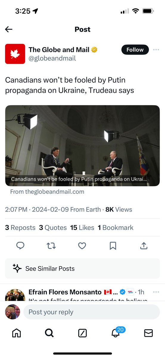 ezralevant's tweet photo. I thought the news was that Putin humiliated Canada before 150 million viewers by noting that Trudeau invited a Nazi SS officer into Parliament and gave him a standing ovation. 

But four totally “different” news companies assure me that’s not the headline. https://t.co/ozp3q23IHR
