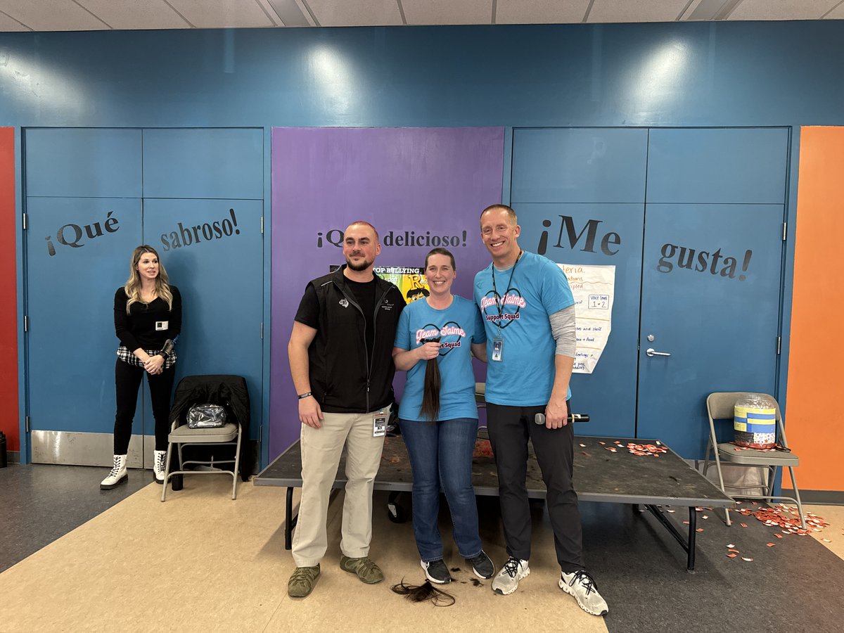 OCSWildcats's tweet photo. When Mrs. Bartlo was diagnosed with cancer at OE students rallied to donate $1,548 for Humble Design in Mrs.Bartlo's honor! Staff bravely shaved their heads as students cheered. A beautiful display of compassion &amp; solidarity. #WorldclassWildcats 🩷 https://t.co/Yan4Y3obFV