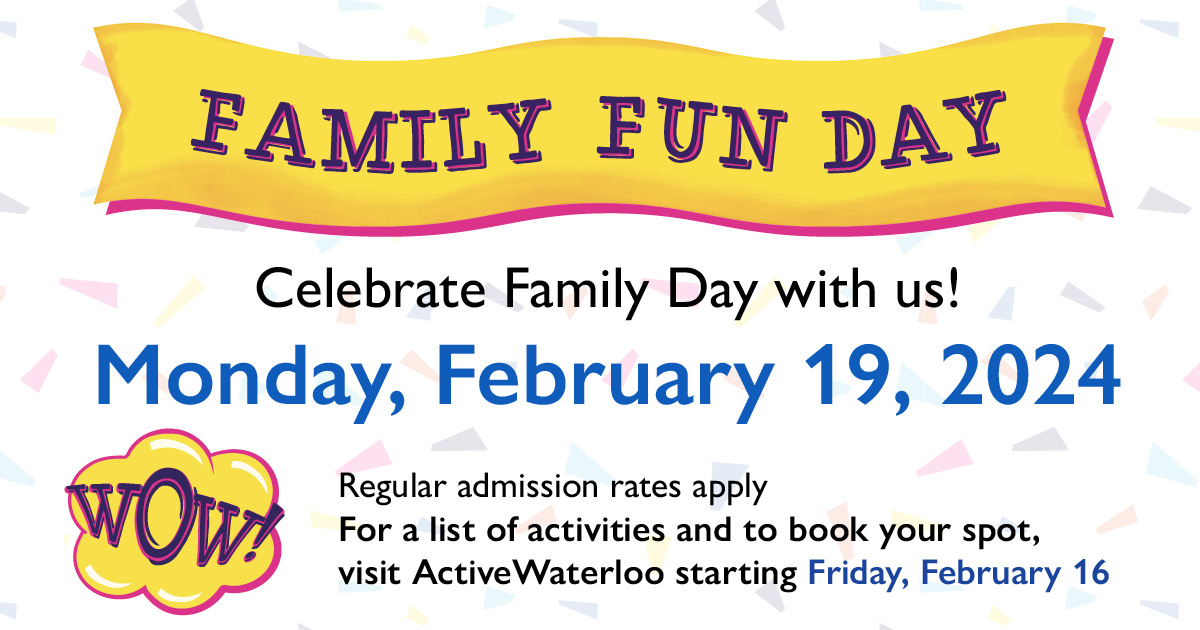 citywaterloo's tweet photo. Get ready for a fun-filled Family Day!
From a family art workshop to public swimming, waterfit, pickleball, volleyball, and badminton, there's something for everyone.
View the schedule at https://t.co/bxFPSNHIDY. Book your spot(s) on Fri. Feb 16.
#FamilyDay #ActiveWaterloo https://t.co/fkIxPQdAxs