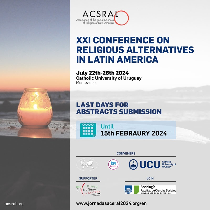 isa_rc22's tweet photo. Últimos días para enviar propuestas a jornadas ACSRAL y reunión de RC22 en Montevideo! / Last days to submit proposals for ACSRAL conferences and RC22 meeting in Montevideo! 
Deadline: February 15th. @ACSRAL_Relig_AL 
https://t.co/aXtZJS5CBR https://t.co/SKlf8wT4KW
