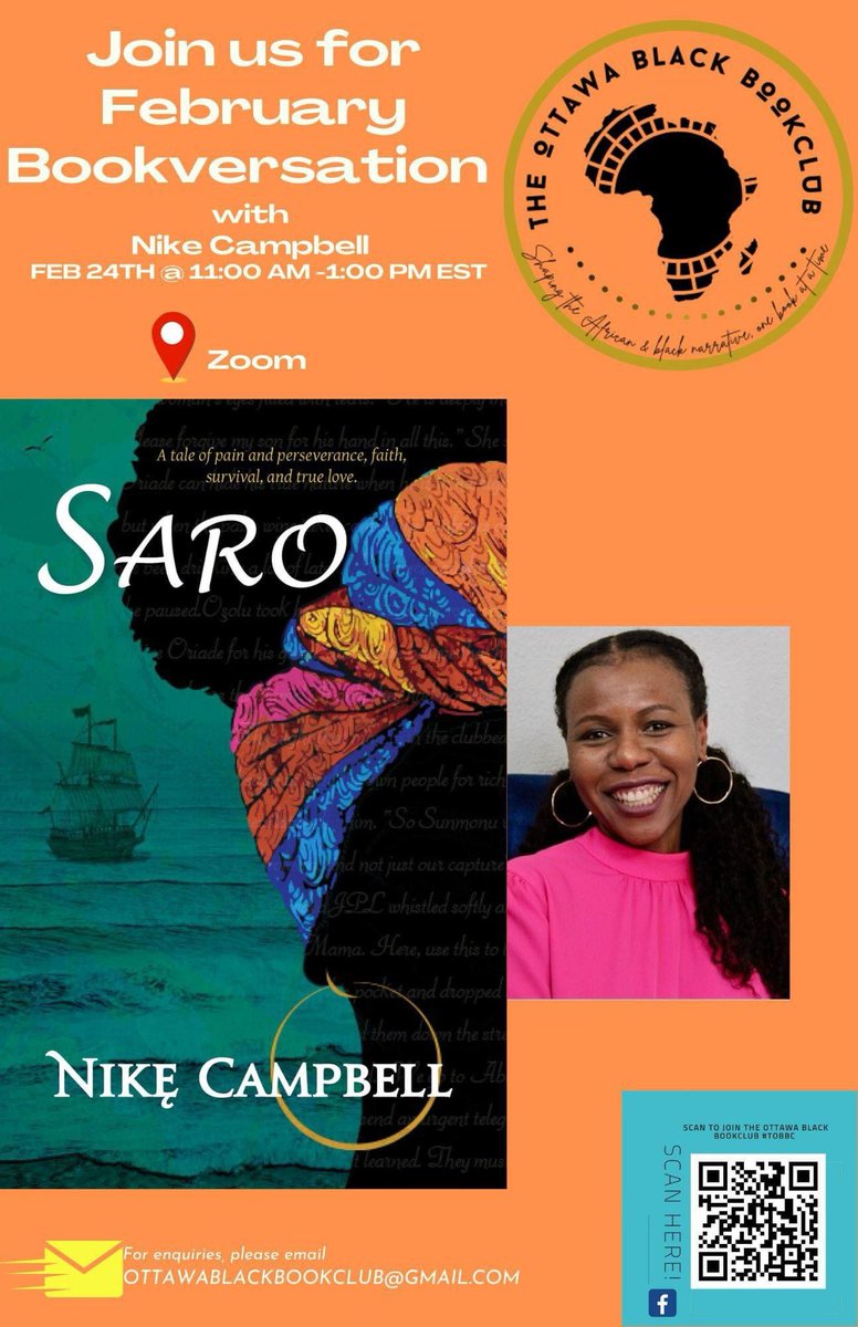 ottawabbclub's tweet photo. Join us for BHM while we explore Saro by @nikecampbell_ 
A multigenerational tale of betrayal and restitution, love and war, inspired by true events.

DM us for details on how you can join the #bookversation. https://t.co/KJA4awBJRh