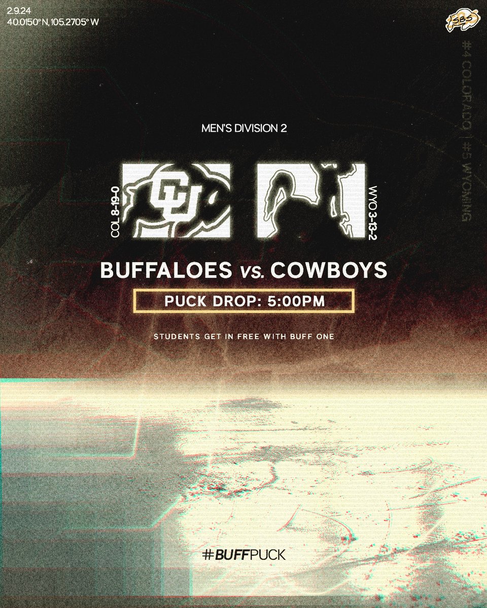 sbs_cu's tweet photo. Doubleheader tonight at the Rec‼️
🆚: MD2 Wyoming, MD1 Arizona State
📺: https://t.co/FtGqw3oY1G
⏰: 5PM MT, 8PM MT
📍: CU Rec Center Ice Rink
⬇️ PREVIEW: https://t.co/IionhipW0j
#BuffPuck📷🦬 https://t.co/3nsYHguQU3