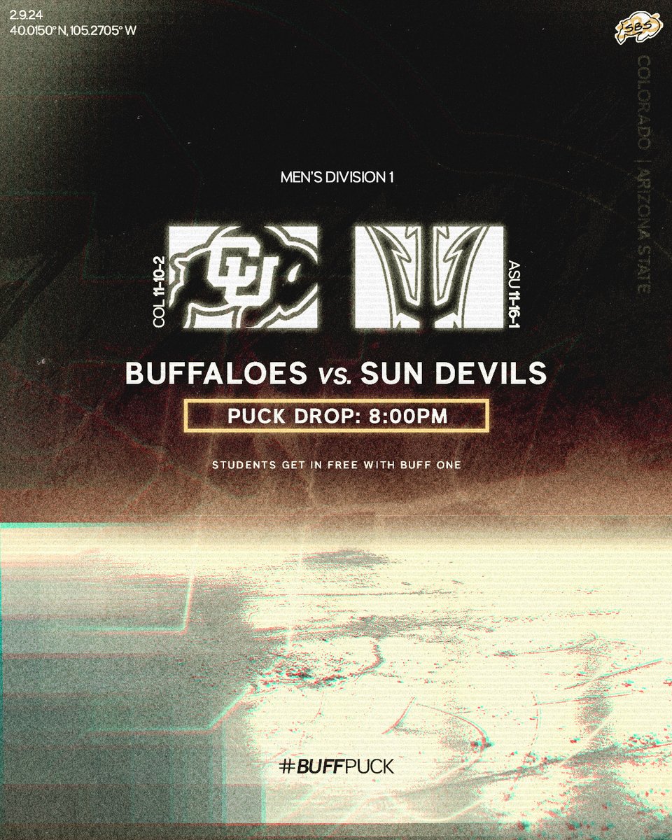 sbs_cu's tweet photo. Doubleheader tonight at the Rec‼️
🆚: MD2 Wyoming, MD1 Arizona State
📺: https://t.co/FtGqw3oY1G
⏰: 5PM MT, 8PM MT
📍: CU Rec Center Ice Rink
⬇️ PREVIEW: https://t.co/IionhipW0j
#BuffPuck📷🦬 https://t.co/3nsYHguQU3