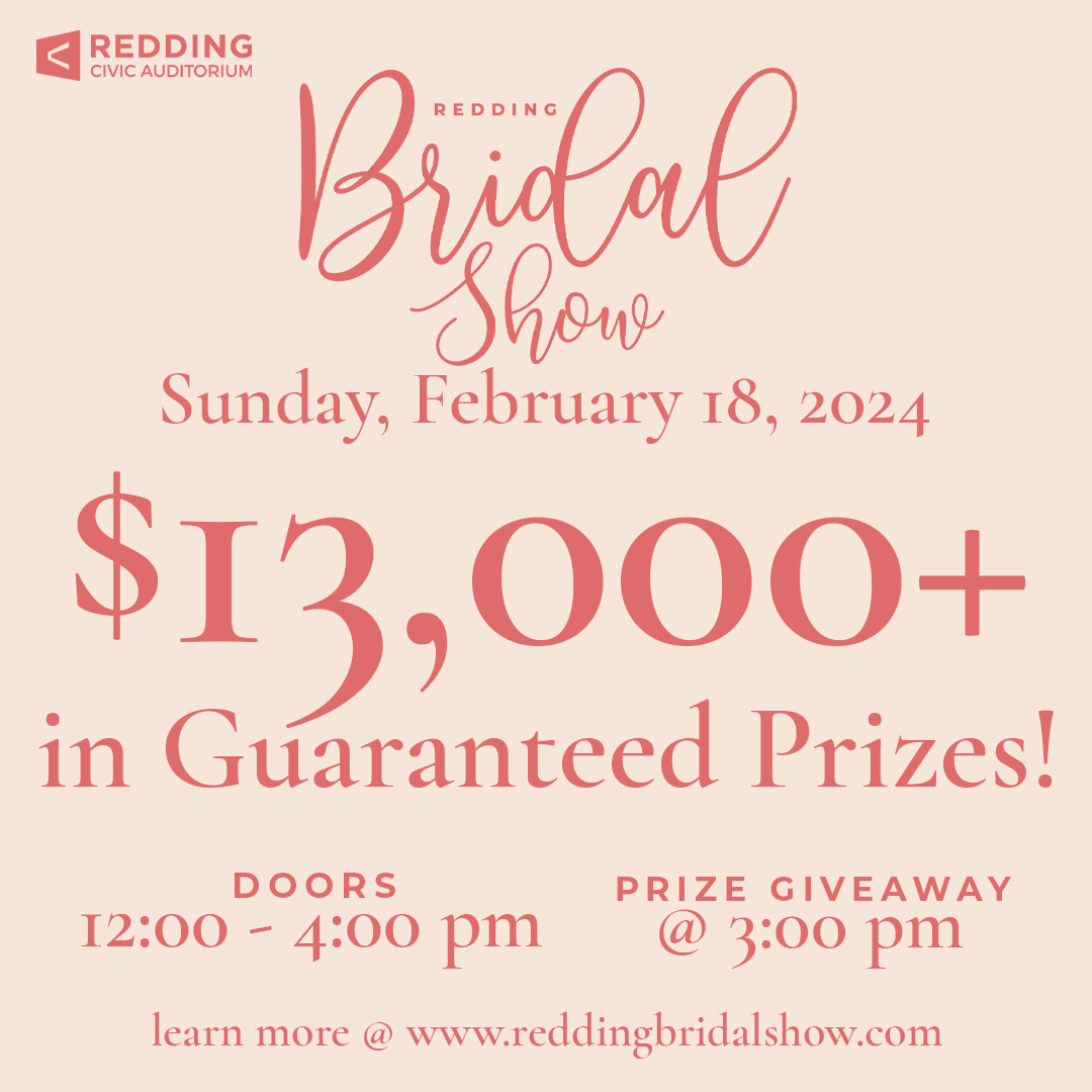 We have over $13,000 in confirmed prizes for Sunday, February 18th, 2024 Redding Bridal Show at the Redding Civic Auditorium!!! #ReddingCA
🥂❤🎁
***Must be present to win***
💍🧁🍾
Learn more: reddingbridalshow.com