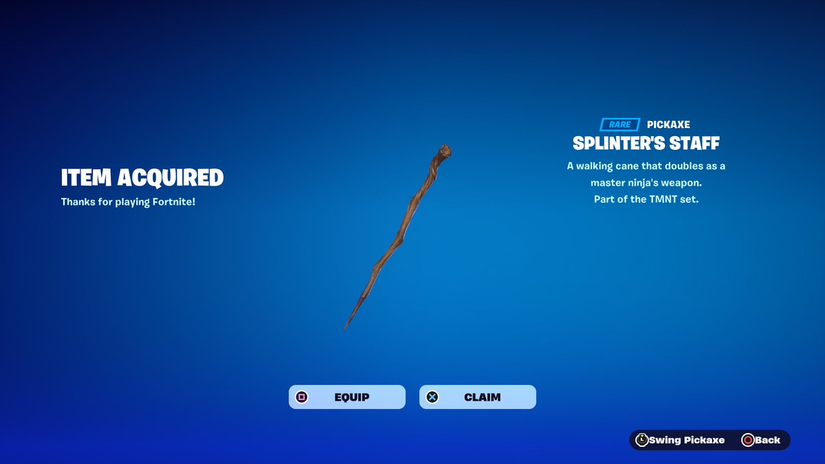 FortniteFNLK's tweet photo. Fortnite TMNT Splinter’s Staff Pickaxe Giveaway 

To Enter: 
❤️♻️ LIKE &amp; RETWEET
📲 FOLLOW @ForkniteStatuss 
✅ COMMENT “DONE”

USE CODE ‘FNLK’ #ad https://t.co/b0mDi2cBzR