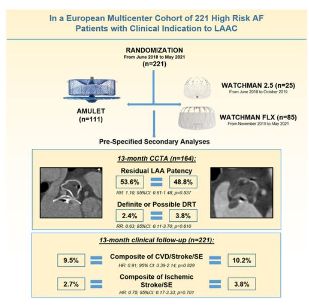 #ResearchLetter At one-year, no difference in outcomes was observed between two of the most common left atrial appendage closure devices (Amulet vs Watchman) @RobertoGalea7 @vlgmrc @BernCVRC ahajournals.org/doi/10.1161/CI…