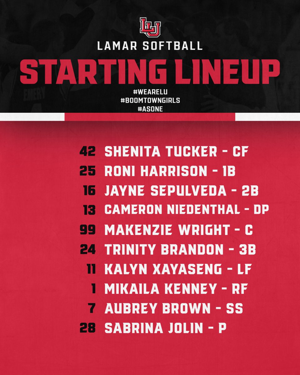 OPENING DAY STARTING LINEUP FOR BIG RED!!! WOO-HOO! We get to play softball today. 

#WeAreLU | #AsOne | #BoomTownGirls