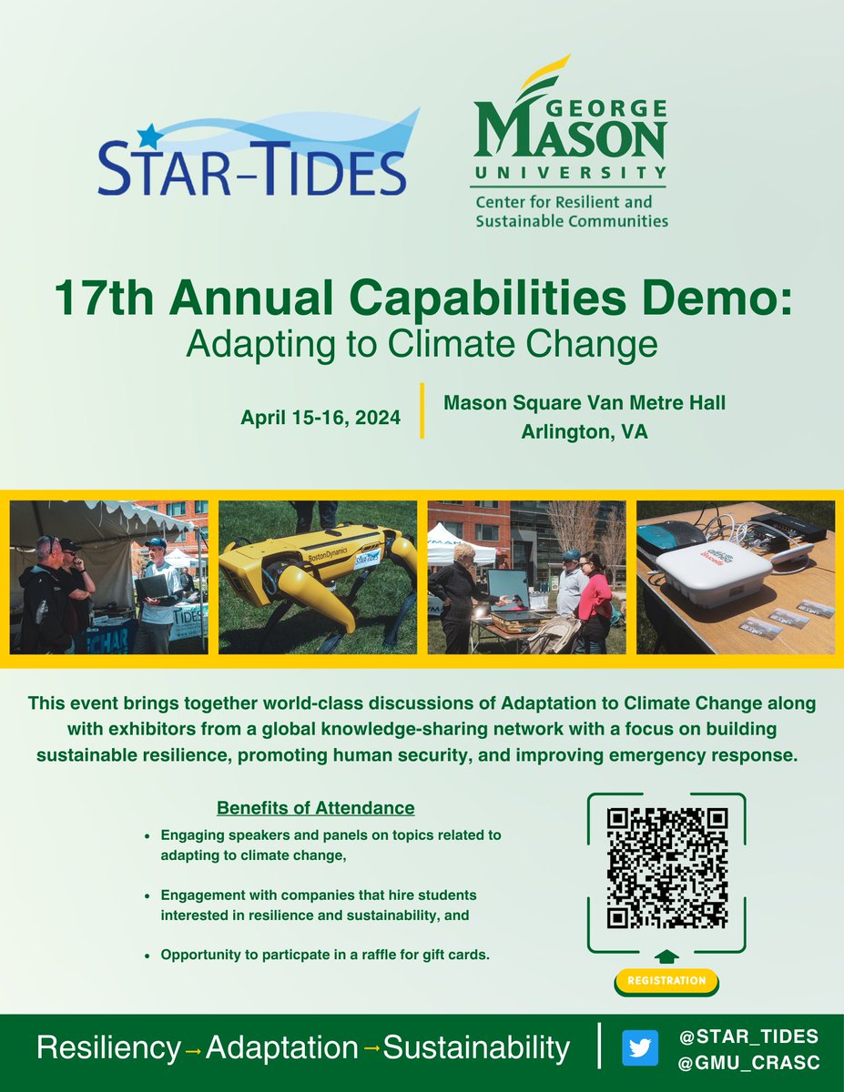STAR-TIDES (@star_tides) on Twitter photo REGISTER TODAY for "Adapting to #ClimateChange: 17th Annual #STARTIDESdemo," Apr. 15-16, 2024, <a href="/GeorgeMasonU/">George Mason University</a>'s campus in Arlington, Va. Free for attendees. Exhibitor discount until 3/1. Great Sponsorship opportunities! secure.touchnet.com/C20788_ustores… #MasonNation <a href="/GeorgeMasonU/">George Mason University</a> <a href="/GMU_CRASC/">GMU Center for Resilient & Sustainable Communities</a> REGISTER TODAY for "Adapting to #ClimateChange: 17th Annual #STARTIDESdemo," Apr. 15-16, 2024, <a href="/GeorgeMasonU/">George Mason University</a>'s campus in Arlington, Va. Free for attendees. Exhibitor discount until 3/1. Great Sponsorship opportunities! secure.touchnet.com/C20788_ustores… #MasonNation <a href="/GeorgeMasonU/">George Mason University</a> <a href="/GMU_CRASC/">GMU Center for Resilient & Sustainable Communities</a>