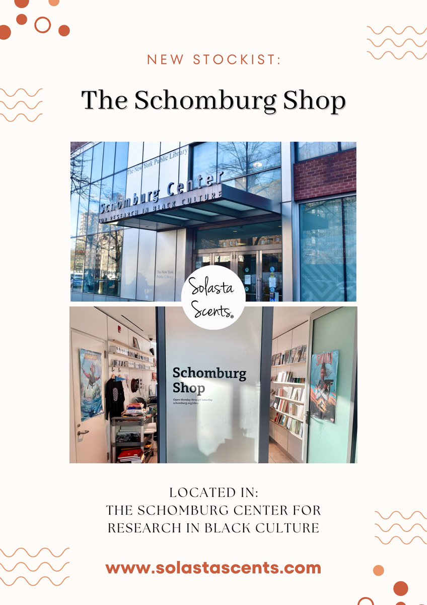 solastascents's tweet photo. Excited to share that we are now IN STORES! After years of doing pick-ups directly outside of the historic Schomburg Center in Harlem, we finally made our way INSIDE the Schomburg Shop 🥂🏬🕯️.

This is our FIRST store placement! Read more then GO VISIT: https://t.co/c4oBtD8Sqg https://t.co/jpZFGWAxy9