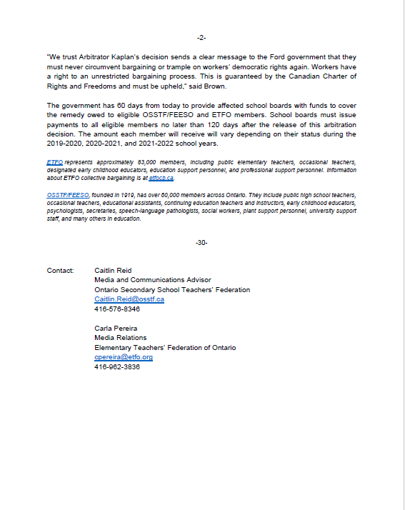 BREAKING NEWS: Bill 124 win for education workers! #OSSTF + @ETFOeducators' members have been awarded an additional 2.75% salary increase for the 2021-22 contract yr. Compounded, the total increase is 7.41%, including the 1% allowed under the unlawful Bill 124. #OntEd #OnPoli