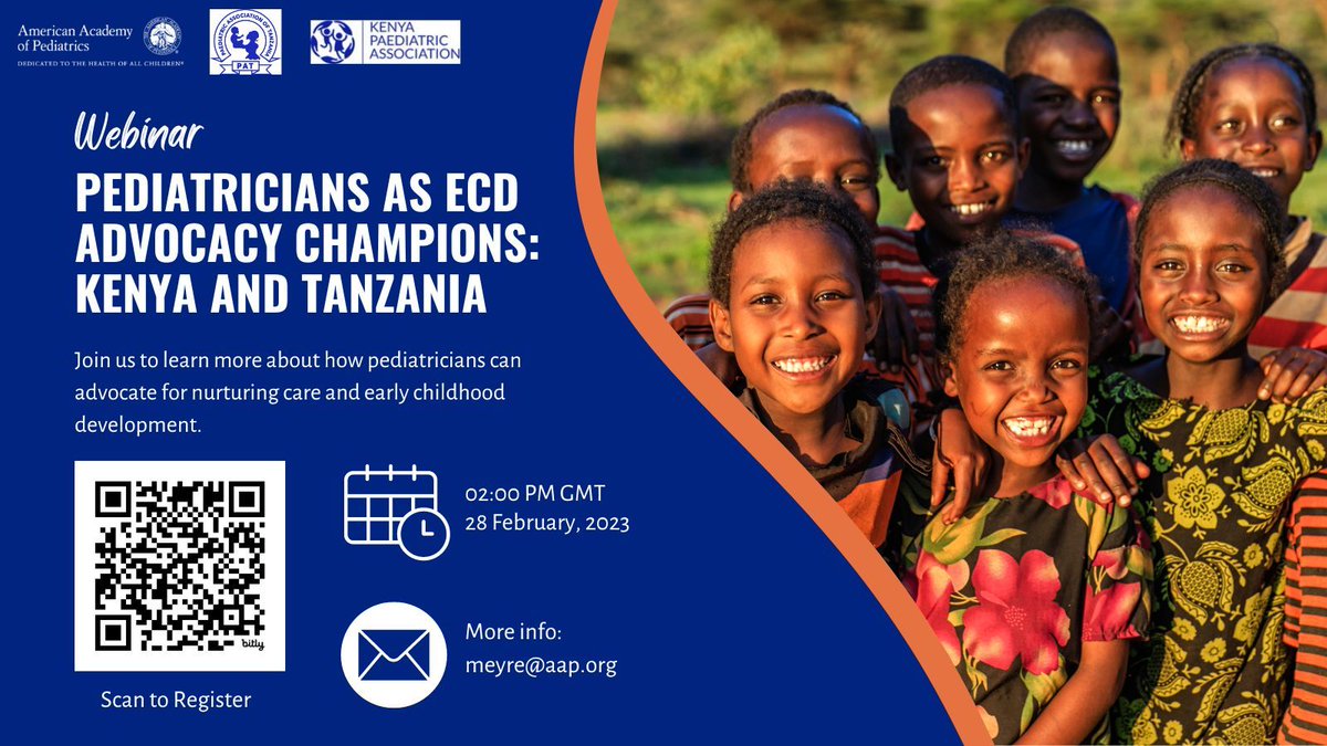 #WebinarAlert: Join us on 28 Feb. at 2:00pm GMT for our Pediatricians as ECD Advocacy Champions: Kenya and Tanzania Webinar and learn more about how pediatricians can advocate for nurturing care and early childhood development! #nurturingcare #ECD