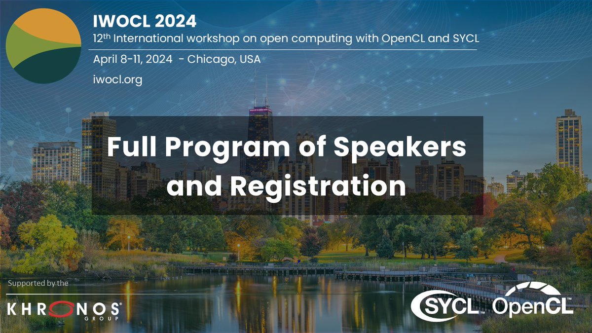 The IWOCL Conference program is now available! Browse all the great talks, register, and then join us for the 12th International Workshop on Open Compute Languages on 8-11 April - hosted by @Argonne in Chicago. iwocl.org/iwocl-2024/pro… #SYCL #OpenCL @thekhronosgroup @openclapi