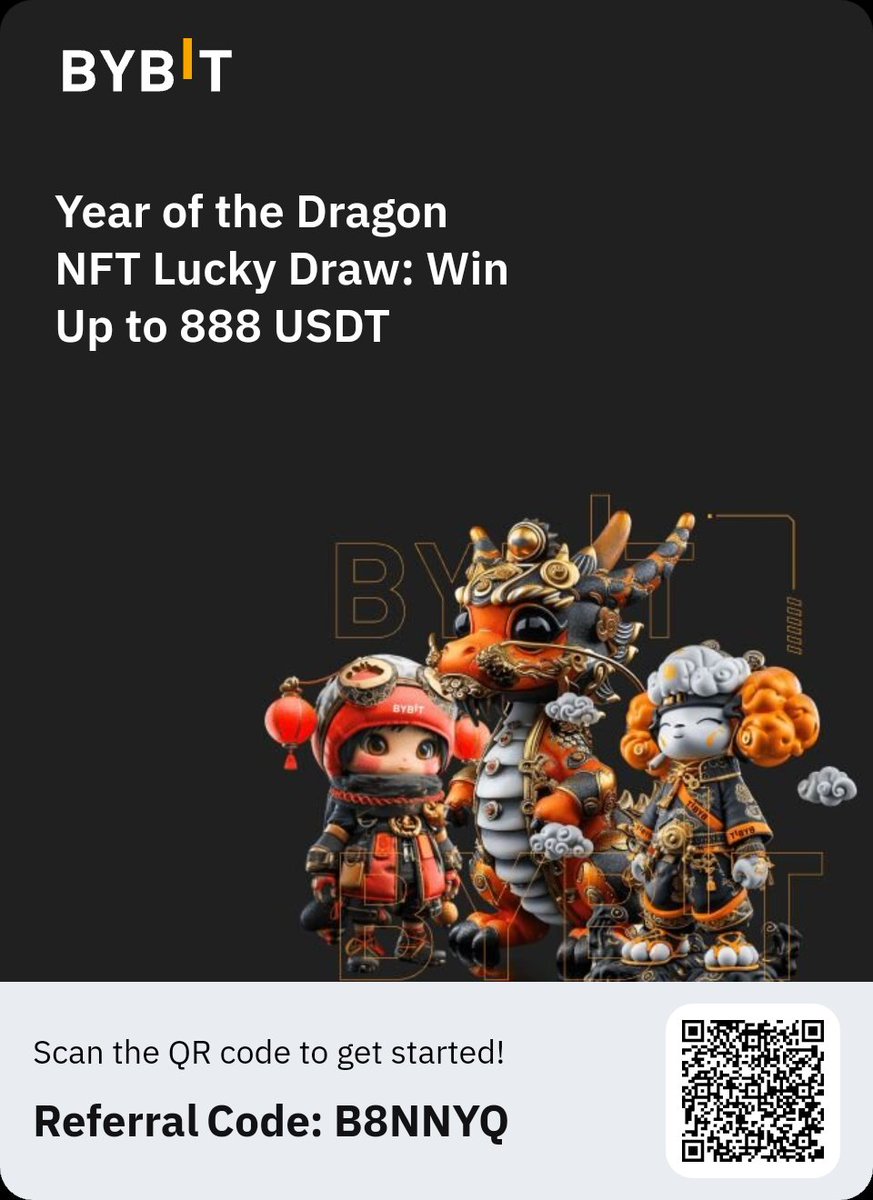 Join me at the Year of the Dragon NFT Lucky Draw and win up to 888 USDT per NFT! Just sign up for a Bybit account, earn tickets, and spin the lucky draw. Let's make some serious gains together. bybit.com/promo/events/l…