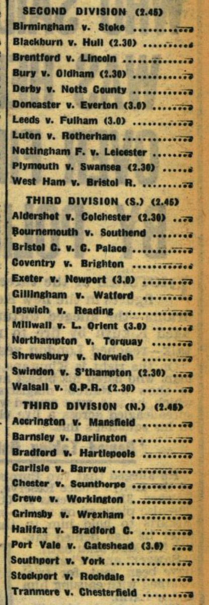 MFCHistoryFiles's tweet photo. @GodwinStan Example January 1954, most games kicked off at 2.45pm, Millwall and few others 3pm. A common complaint was no one in the crowd could see the ball, so the White ball was introduced in 1951 https://t.co/9KoiAYmBoF