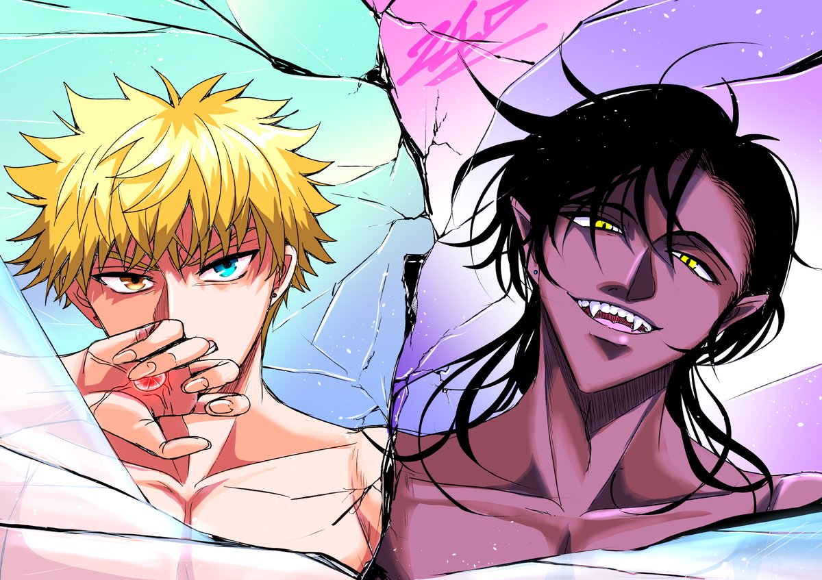 #同じ人が描いた温度差が凄い絵を貼る 
絵を描きたいのになかなか描く時間ないと、酸欠みたいになってこんな感じになる、10分クオリティの落書きと充実した時間を持てるときの絵の温度差がこちらになります😇 
