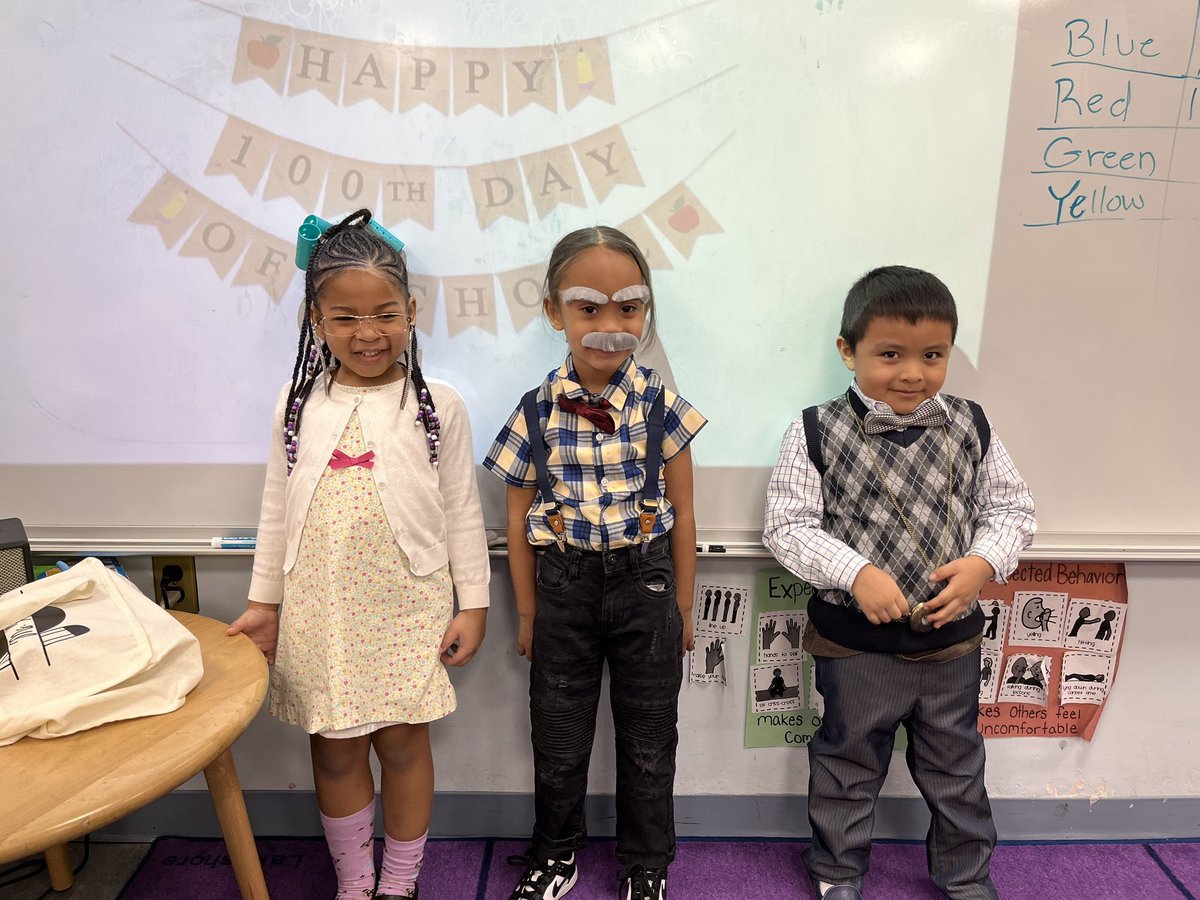 msjklafter's tweet photo. We cannot believe it has been 100 days since we have began kindergarten! it might have aged us a little bit. 👵🏻 @WHChestnut https://t.co/B5SvtNSGOp
