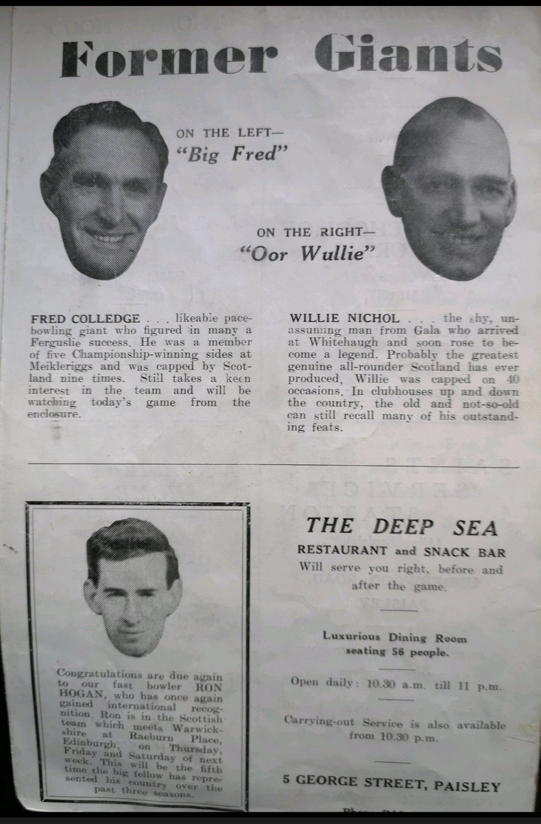 ChippyB1964's tweet photo. Derby day programme when there would be a good few thousand supporters turning up to watch @FerguslieCC v @AllAboutKCC . 3 of the great players highlighted.
#Colledge
#Nichol
#Hogan
@ScottyCricket @weirbuddie @holmsy83 @PaisleyHeritage https://t.co/G0GFyHcf9U