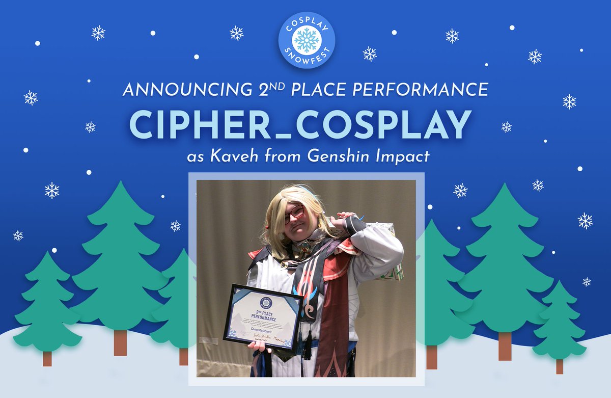 cosplaysnowfest's tweet photo. Greetings Cosplay SnowFest con-went-ers!

Next, we would like to congratulate the winners of the Performance category!

We have one last winner to announce, so stay tuned! https://t.co/U7bU9m9iD2