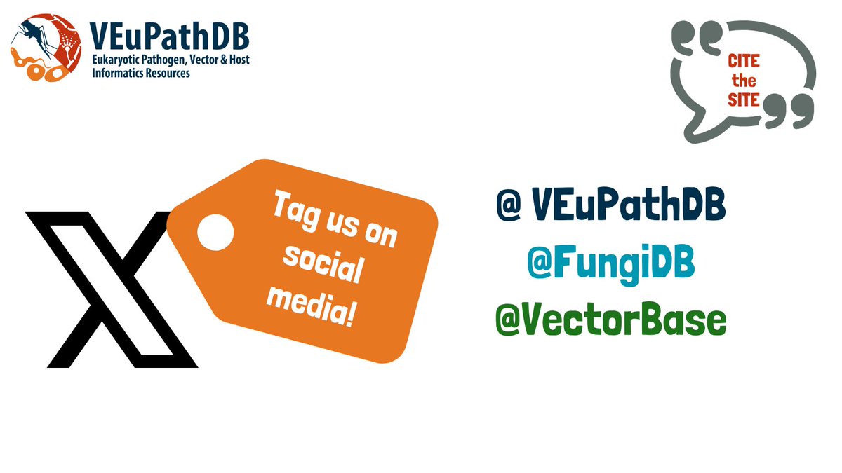 We love to see how VEuPathDB data platforms are used in your work! Please tag us on social media when you publicize your papers and presentations. Give us a shout out at these handles: @VEuPathDB, @VectorBase, @FungiDB