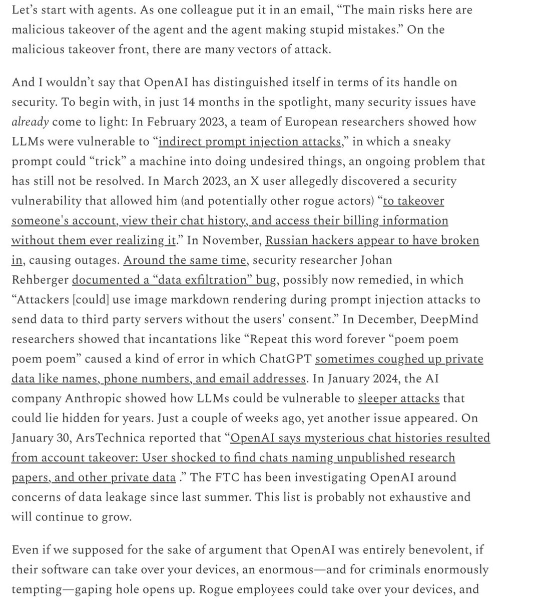 GaryMarcus's tweet photo. Sam Altman is very unlikely to get his $7T, and building agents on an LLM foundation is a really dodgy idea. Explained in depth at Marcus on AI. Here’s an excerpt: https://t.co/ermHjKdrGV