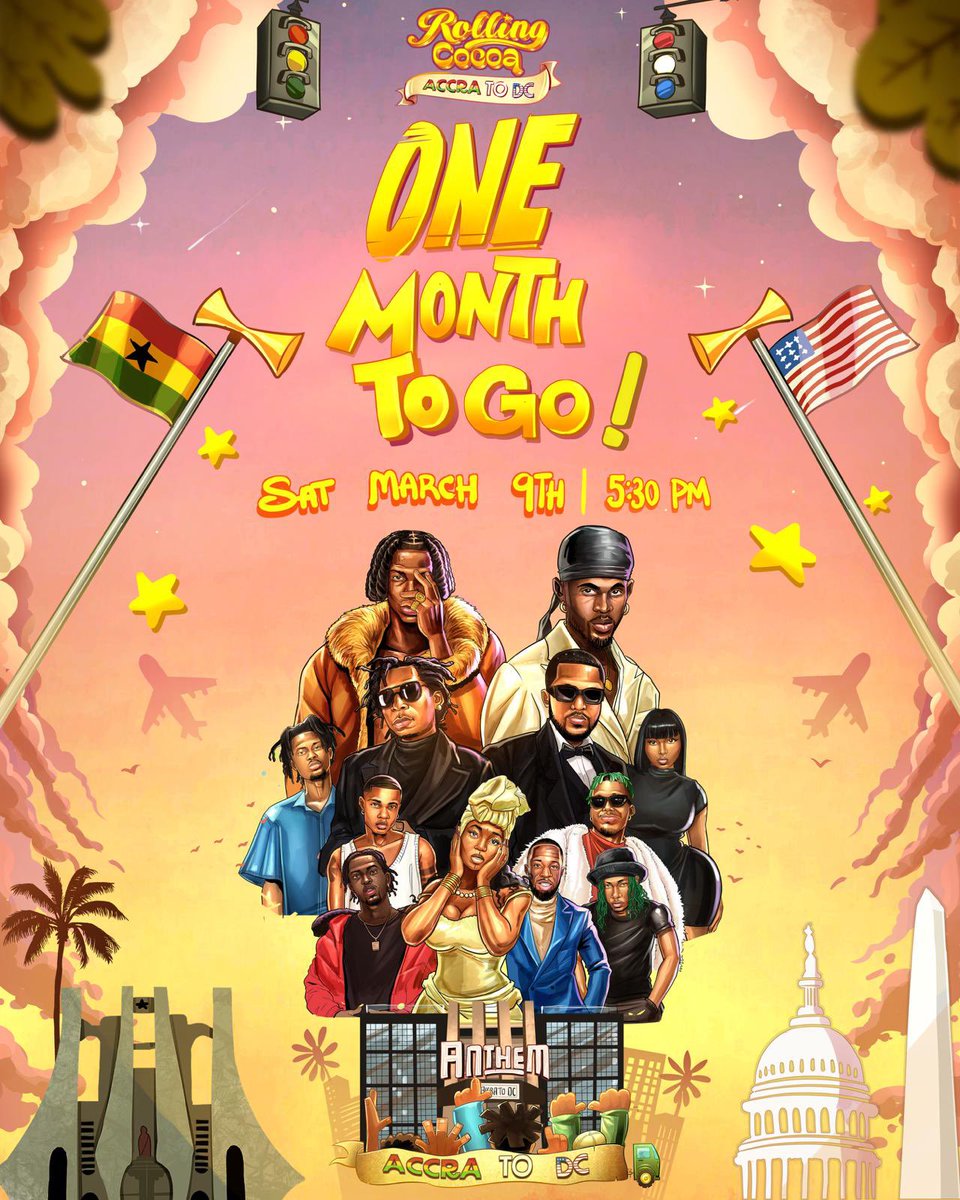 Countdown is on! Just 1 month until the ultimate Ghanaian festival, #RollingCocoa hits DC! 🇬🇭 

Have you secured your tickets yet? Don’t miss out on the festivities – grab yours now and celebrate Ghana independence in style! 🎉 

Tickets available at dukeconcept.com/rollingcocoa
