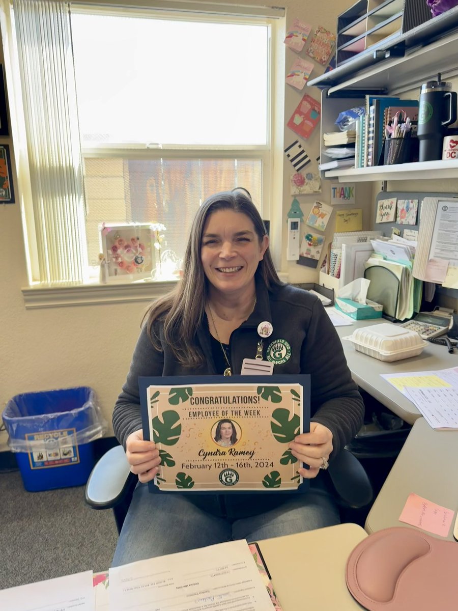 Congratulations to my stellar administrative assistant, Cyndra Ramey, for being Employee of the Week! Your dedication and hard work keep our department running smoothly! Thank you for all you do! 🌟🎉👏🏽 #proudtobeGUSD @callme_sanchez @aqgillespie @jackyvale18 @lorenalopez0210