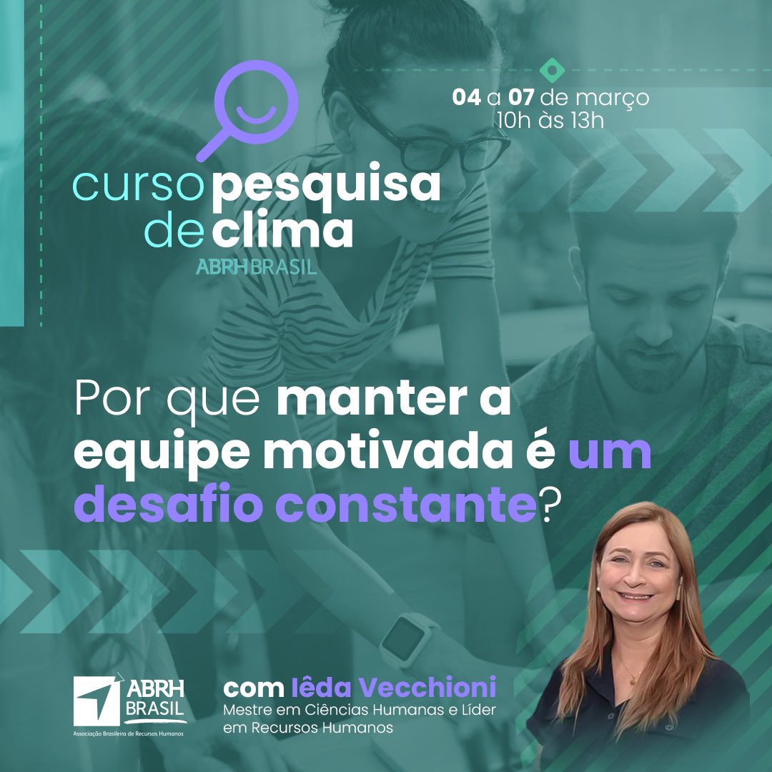 Quer saber por que manter a equipe motivada é um desafio? Descubra no nosso curso de Pesquisa de Clima Organizacional! Aprenda a identificar e melhorar fatores do clima organizacional para um ambiente de trabalho mais eficiente e positivo. Inscreva-se! abrhbrasil.org.br/cpc/