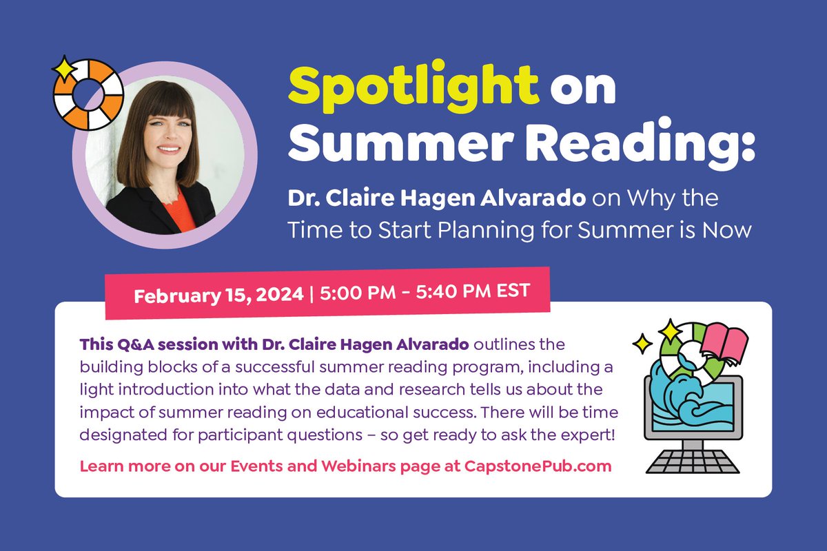 Join us on Feb 15th for a Q& A session, Spotlight on Summer Reading, with Dr. Claire Hagen Alvarado! 📚💻☀️ Not only will insight be shared on why the time to start planning for summer is now, but there will be time designated to ask Qs! ➡️ bit.ly/4bwC402 @RaintreePub