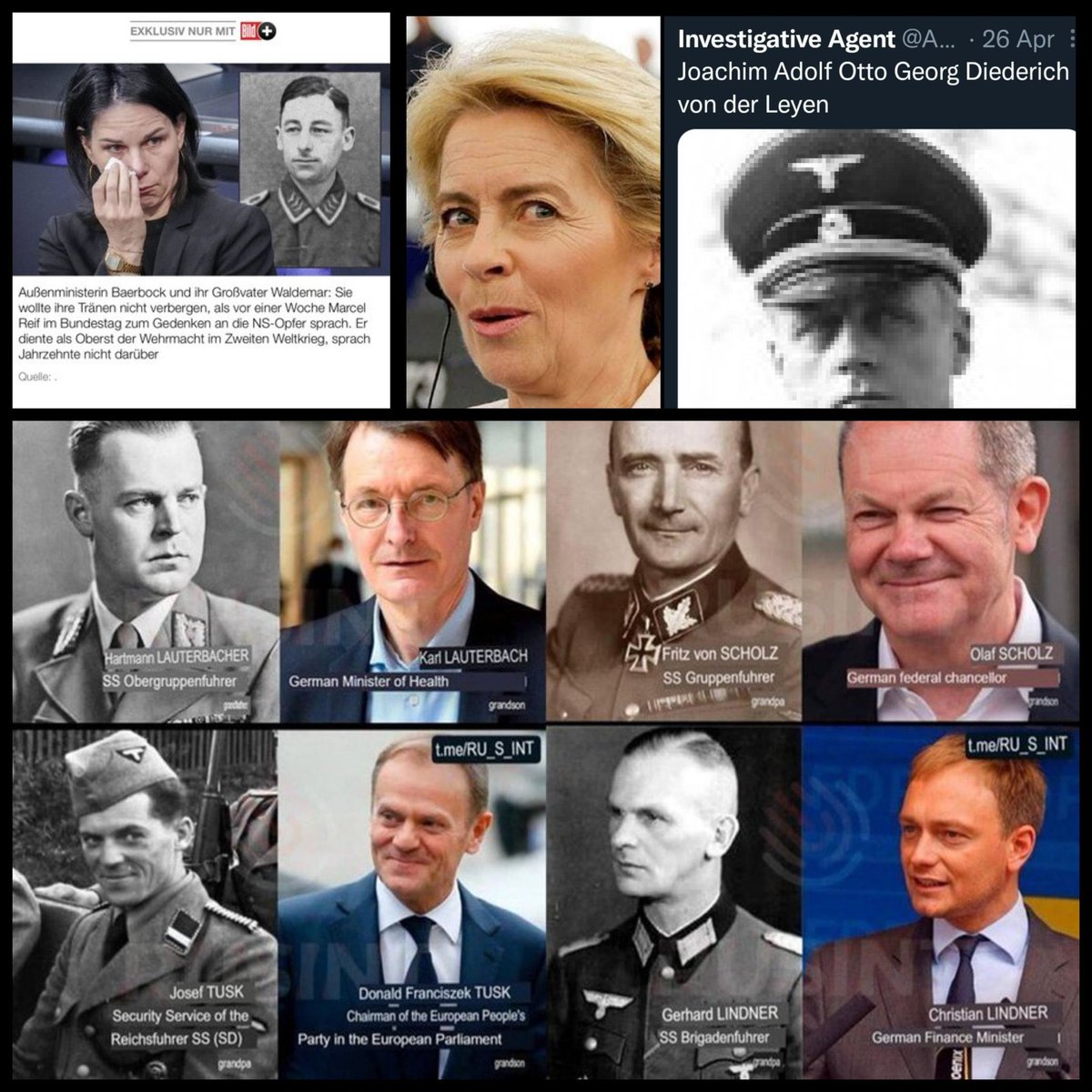 The Nuremberg trial was the biggest charade ever.

The allies convicted just 140 people, mostly people with no real power.

Top Nazis were all recruited by the CIA and NATO.

Now, top German officials have family link to Hitler’s government.

Von der Leyen, Scholz, Baerbock… the