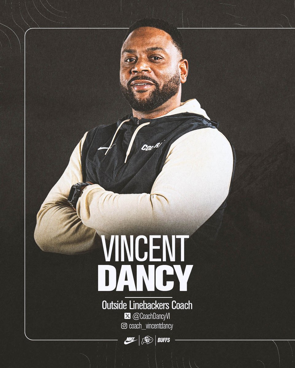 CUBuffsFootball's tweet photo. .@CoachDancyVI has been named as our Outside Linebackers Coach.
#GoBuffs https://t.co/lLHWWoxK1R